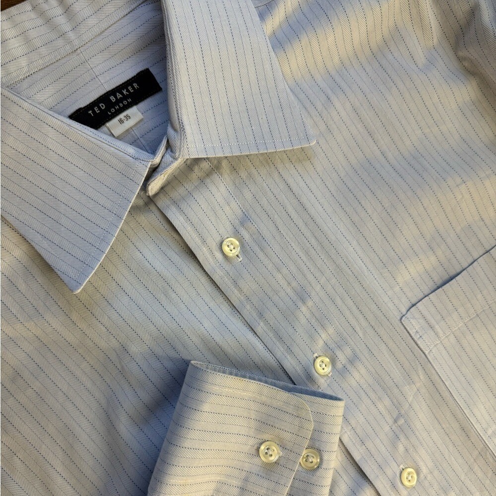 Ted Baker Men's Blue Striped Long Sleeve Cotton Button Up Shirt Size 16 - 35 L